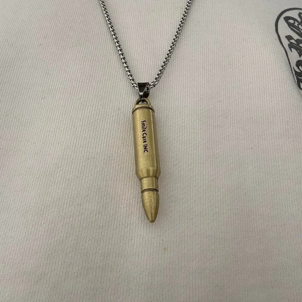 Gold Bullet Pendant Necklace Crossfire Smile Gate INC 26in Chain Mens Accessory